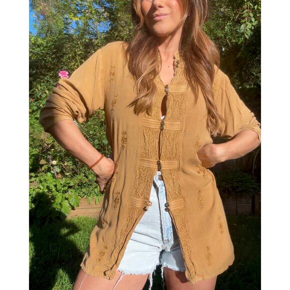 Vintage embroidered tunic — caramel + gold (fits S–L) Festival Boho - Picture 5 of 11